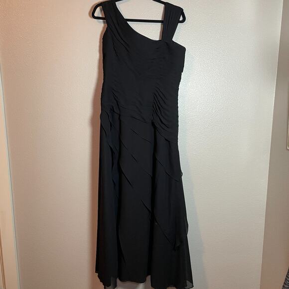 Jade by Jasmine Dress Formal Ruffles Rhinestones Chiffon Sz 14 Whimsygoth Black - Picture 8 of 10